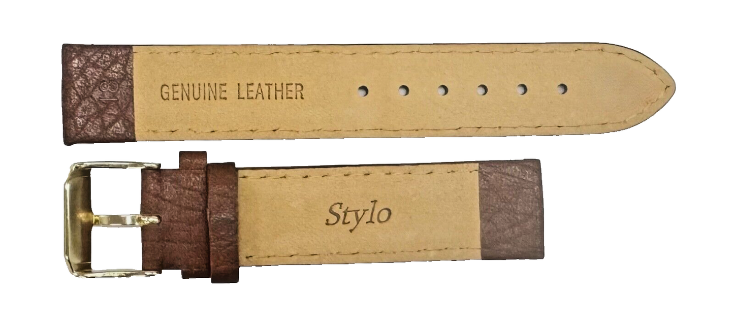 Watch Band Brown Genuine Leather,Padded Stitched 18mm, lot of 6