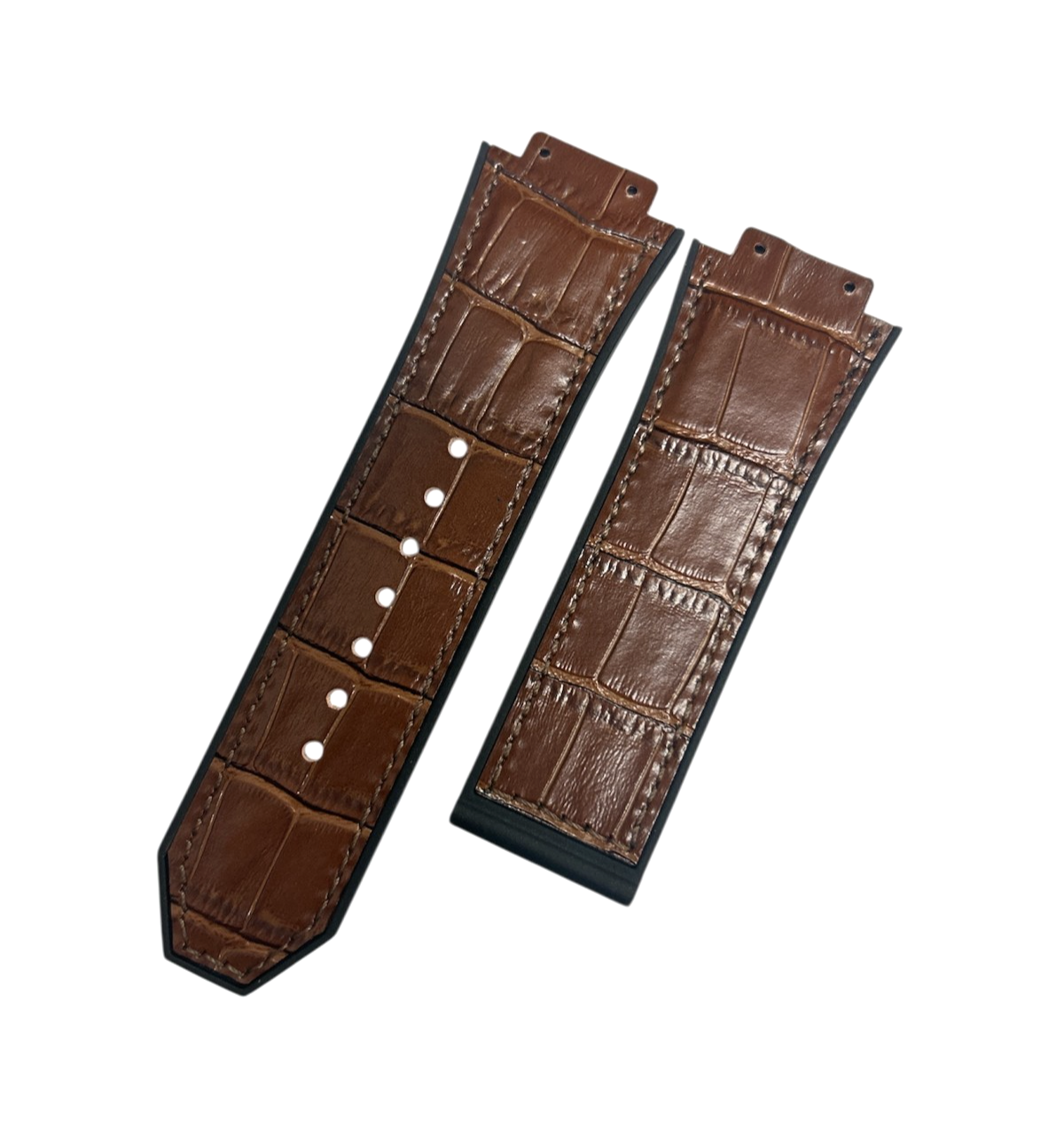 BROWN ALLIGATOR LEATHER WATCH BAND FOR HUBLOT WATCHES OF SIZE 29X24MM