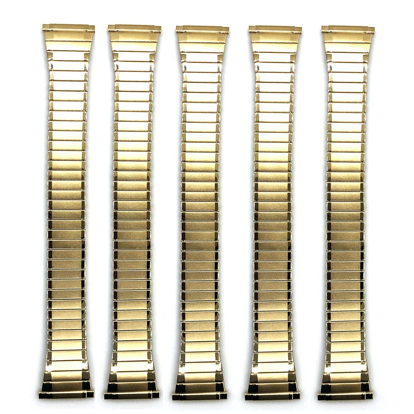 16 - 22 MM Golden Tone Stretch Watch Band Stainless Steel Lot of 5 Bands
