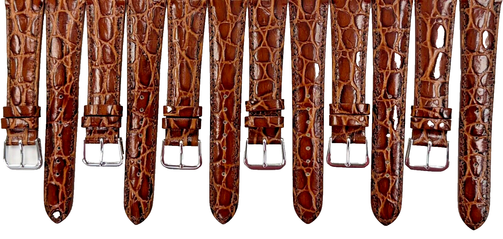 lot of 6 Watch Band D.Brown Genuine Leather Crocodile Grain Padded,Stitched 16mm