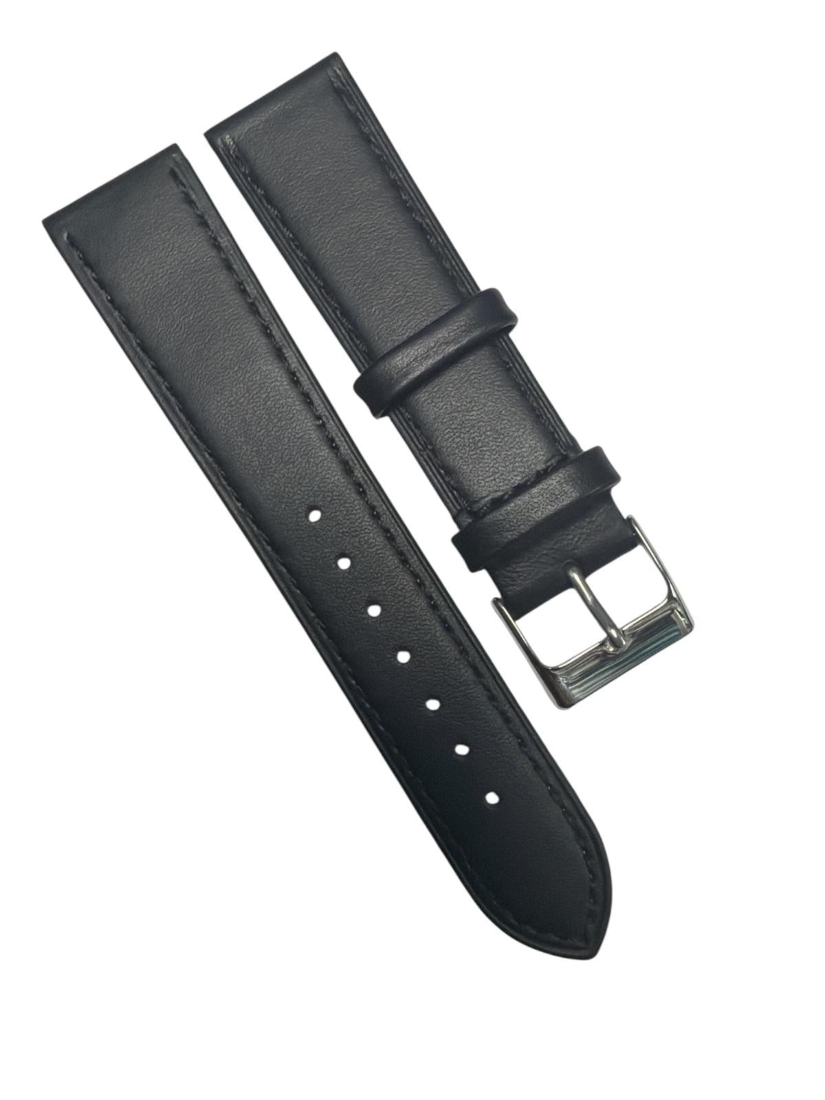 Genuine Leather Black Straight Watch Band Sizes: 14,16,18,20,22mm
