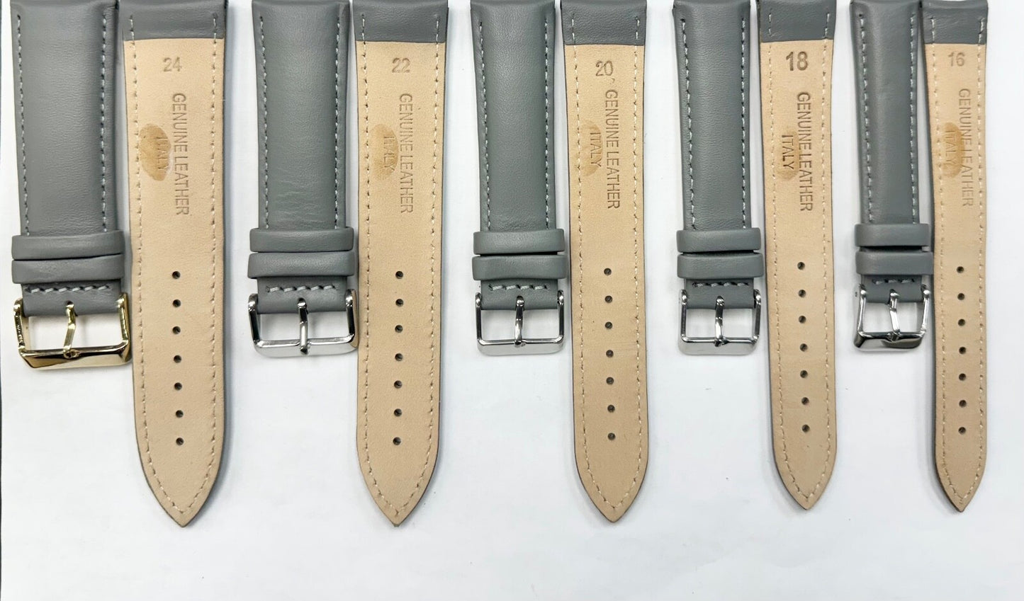 Watch Bands Genuine Leather Grey Plain Padded 16,18,20,22,24mm