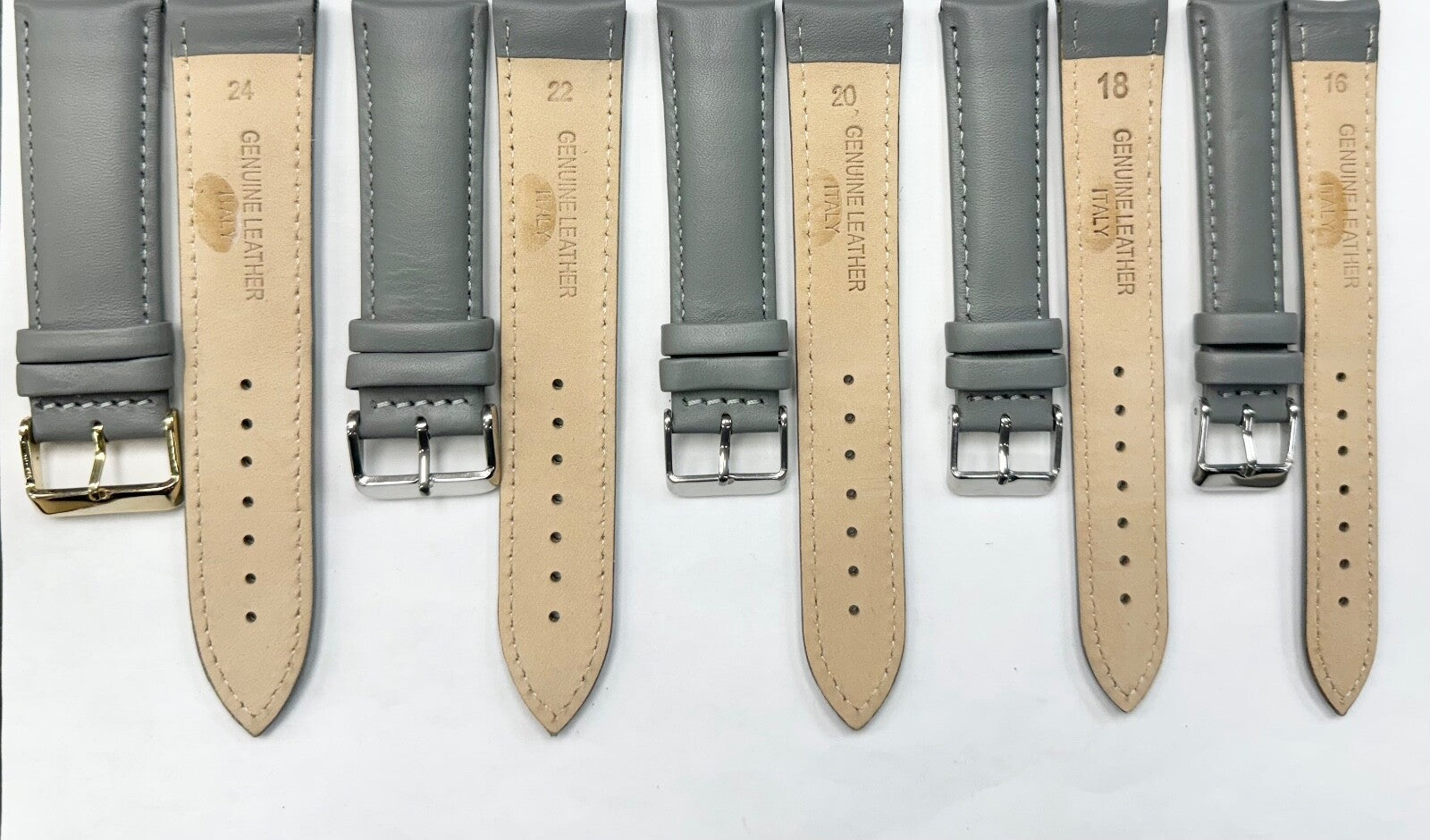 Watch Bands Genuine Leather Grey Plain Padded 16,18,20,22,24mm