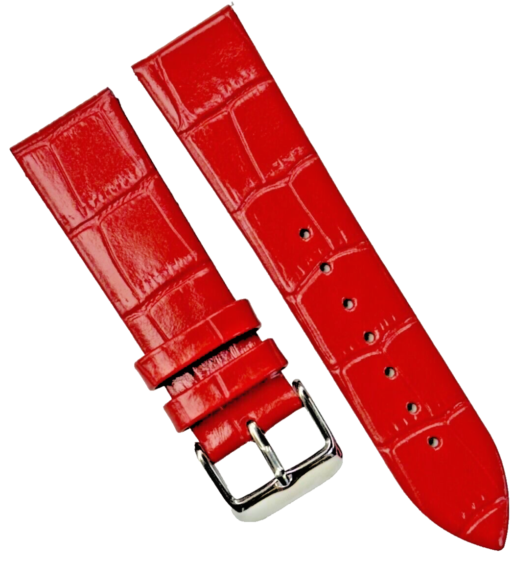 New Watch Band Short 20x18MM Genuine Leather Red Alligator Grain Flat Slim