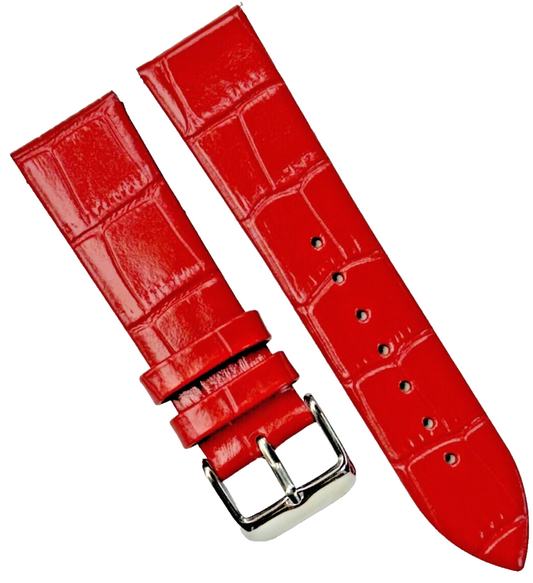 New Watch Band Short 20x18MM Genuine Leather Red Alligator Grain Flat Slim