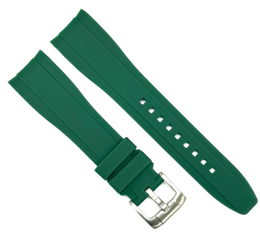 18-24mm Curved-End Emerald Green Soft & Smooth Silicon Rubber Watch Band
