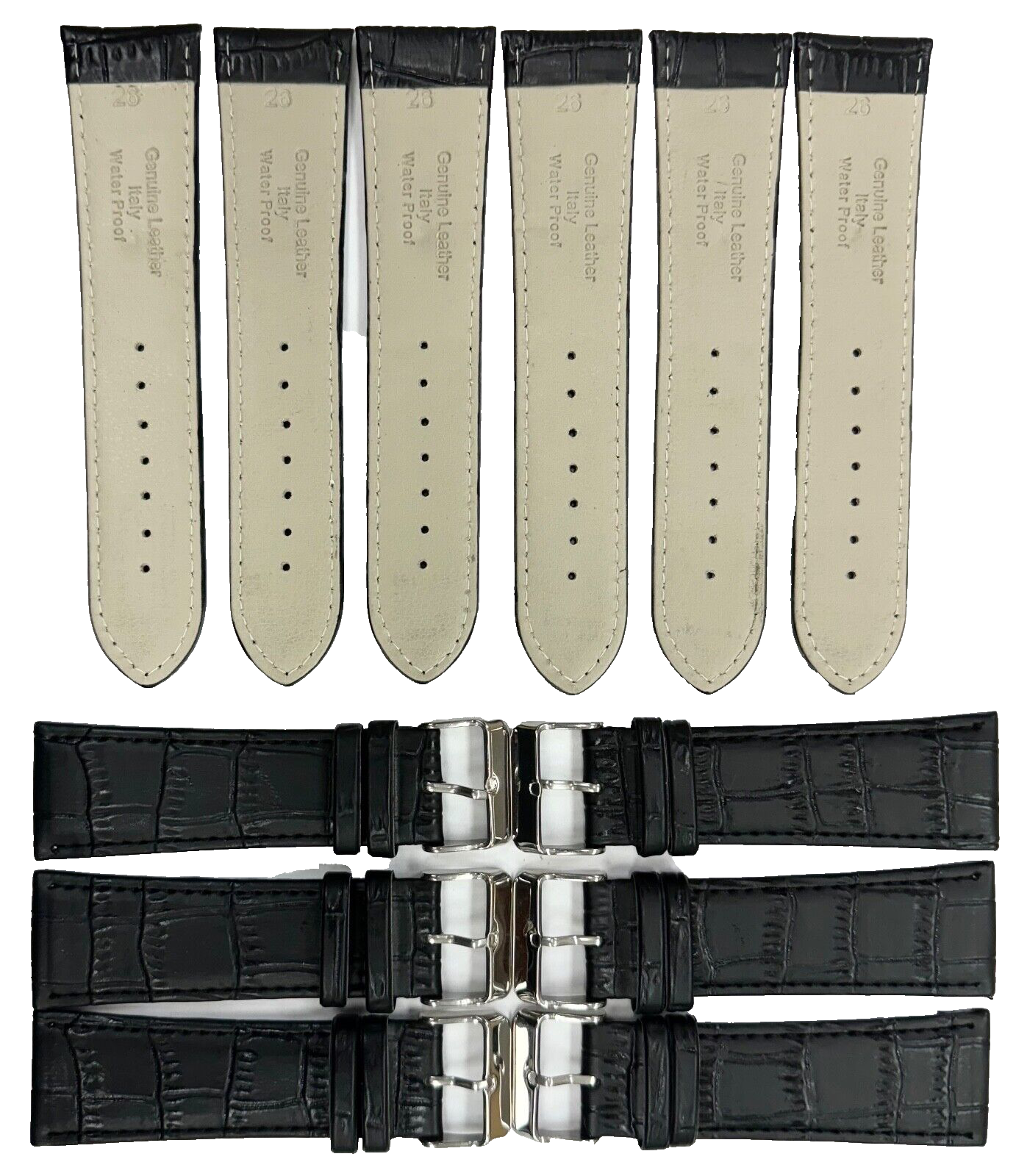 Lot of 6 Watch Bands Genuine Leather Black Alligator Grain 26mm (A1 Quality)