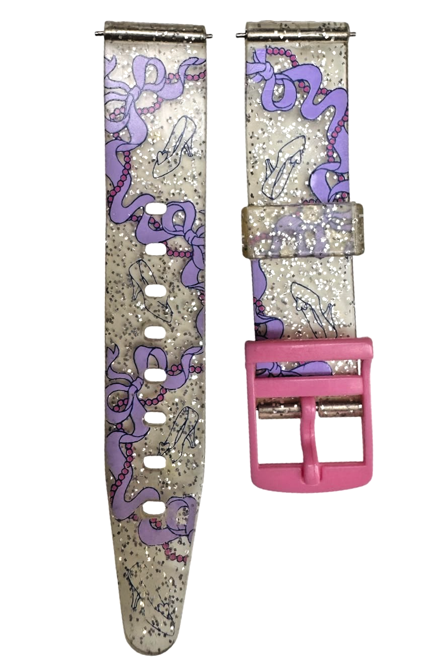 16MM PVC PLASTIC WATCH BAND GLITTERY RIBBON DESIGN SEMI TRANSPARENT BAND