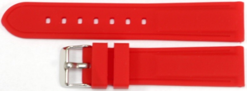 Watch Band RED color Silicone (Heavy)20mm Silver Buckle with spring Bars