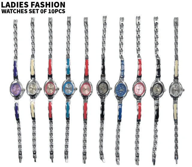 10pcs Set Women's Fashion Steel Band A07 Quartz Multi-Color Watch Bracelet