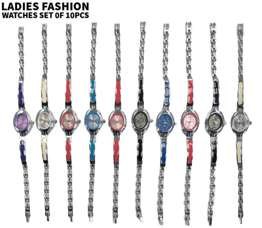 10pcs Set Women's Fashion Steel Band A07 Quartz Multi-Color Watch Bracelet