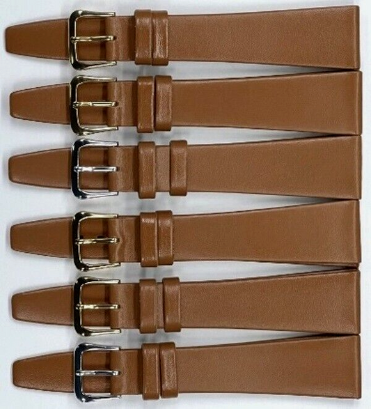 Lot of 6pc.Watch Bands Tan Genuine Leather Plain Flat 20mm ( Super Quality)