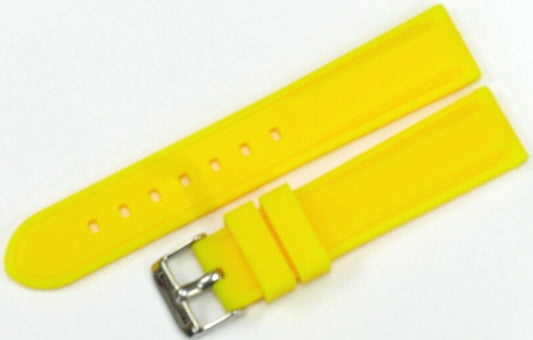 Watch Band YELLOEW color Silicone (Heavy)20mm Silver Buckle with spring Bars