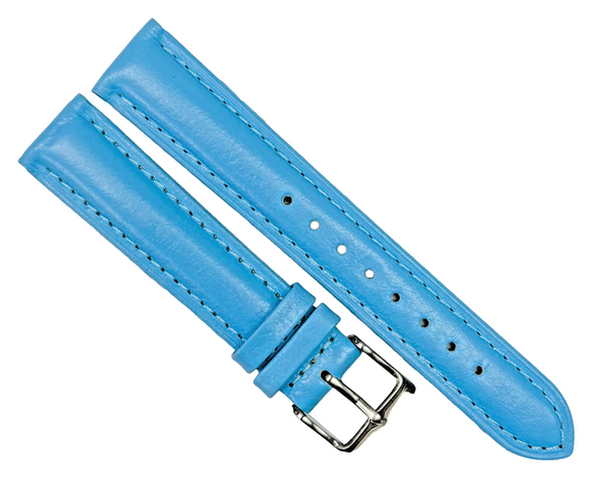 18mm, Lot of 6 Watch Bands Plain L.Blue Stitches Genuine Leather Padded