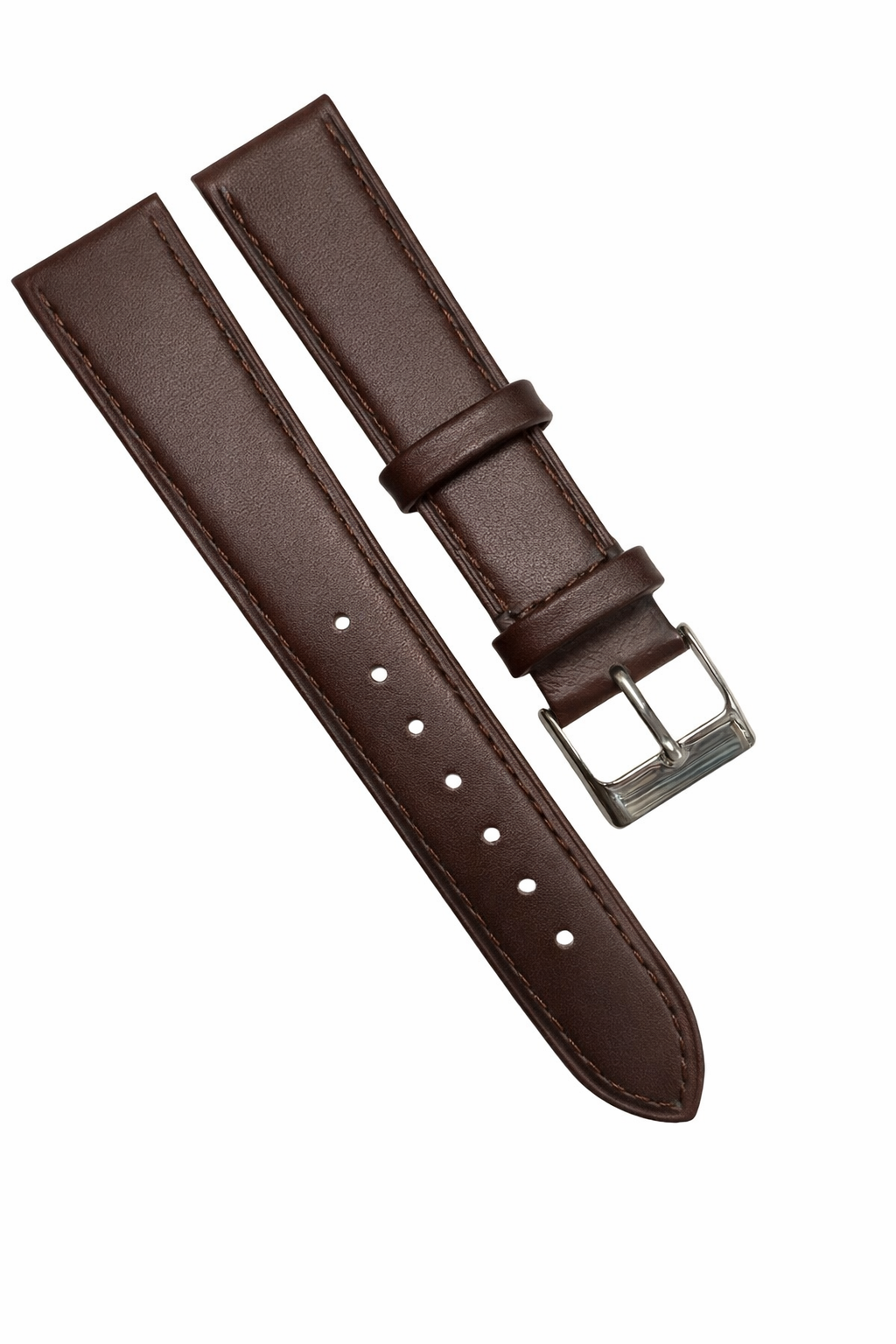 Genuine Leather Dark Brown Stitched Straight Watch Band Sizes: 14,16,18,20,22mm