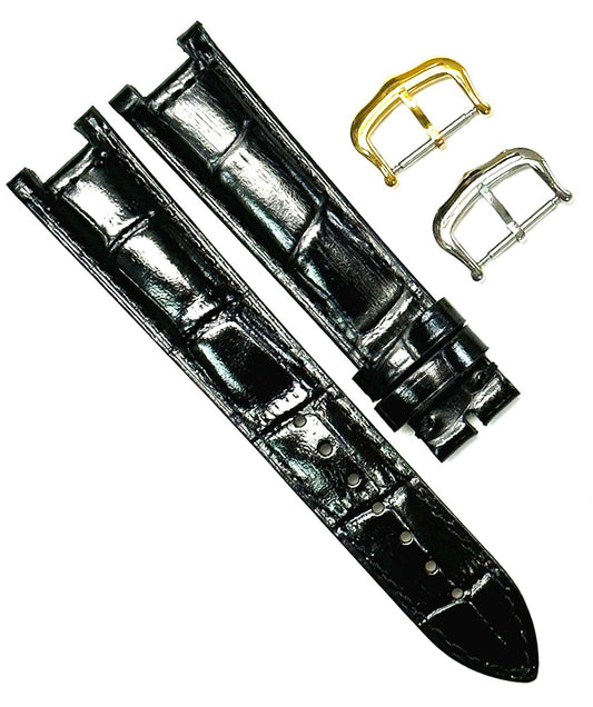 Watch Band For Cartier PASHA Alligator Grain Size 20x18mm Black Color