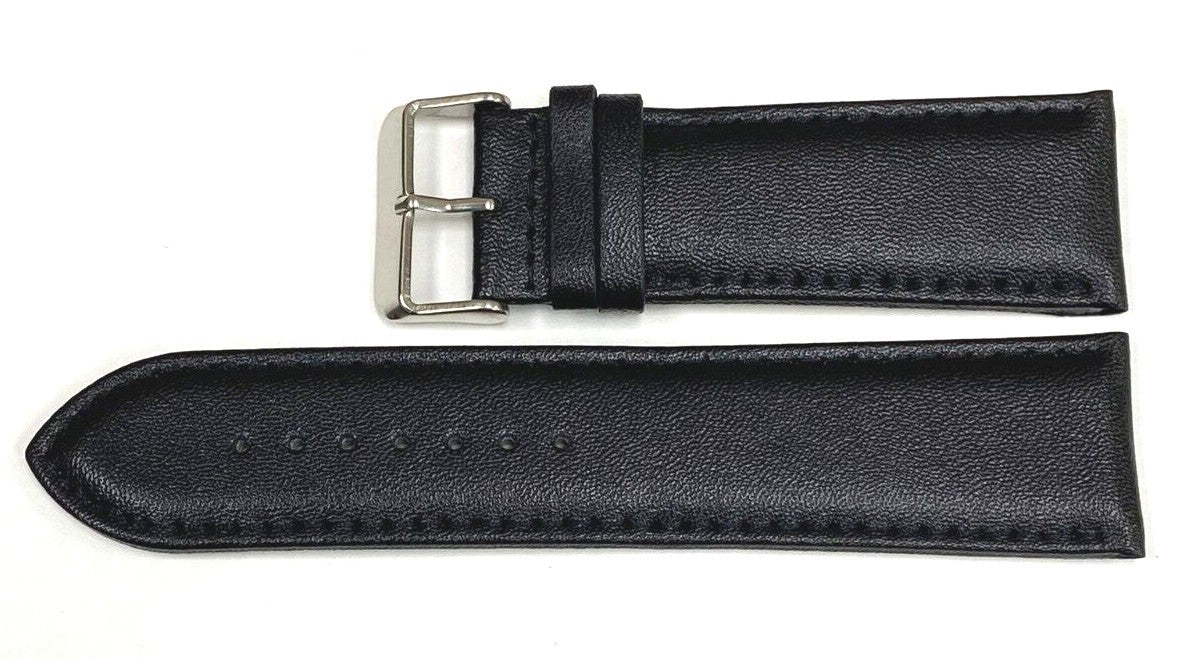 Watch Band Genuine Leather Plain PADDED With Stitches Black Color Of Size 26MM