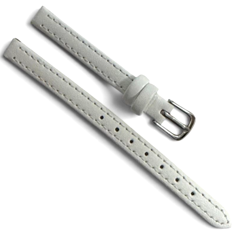 white color Flat Genuine Leather Watch Band Strap-8/10mm