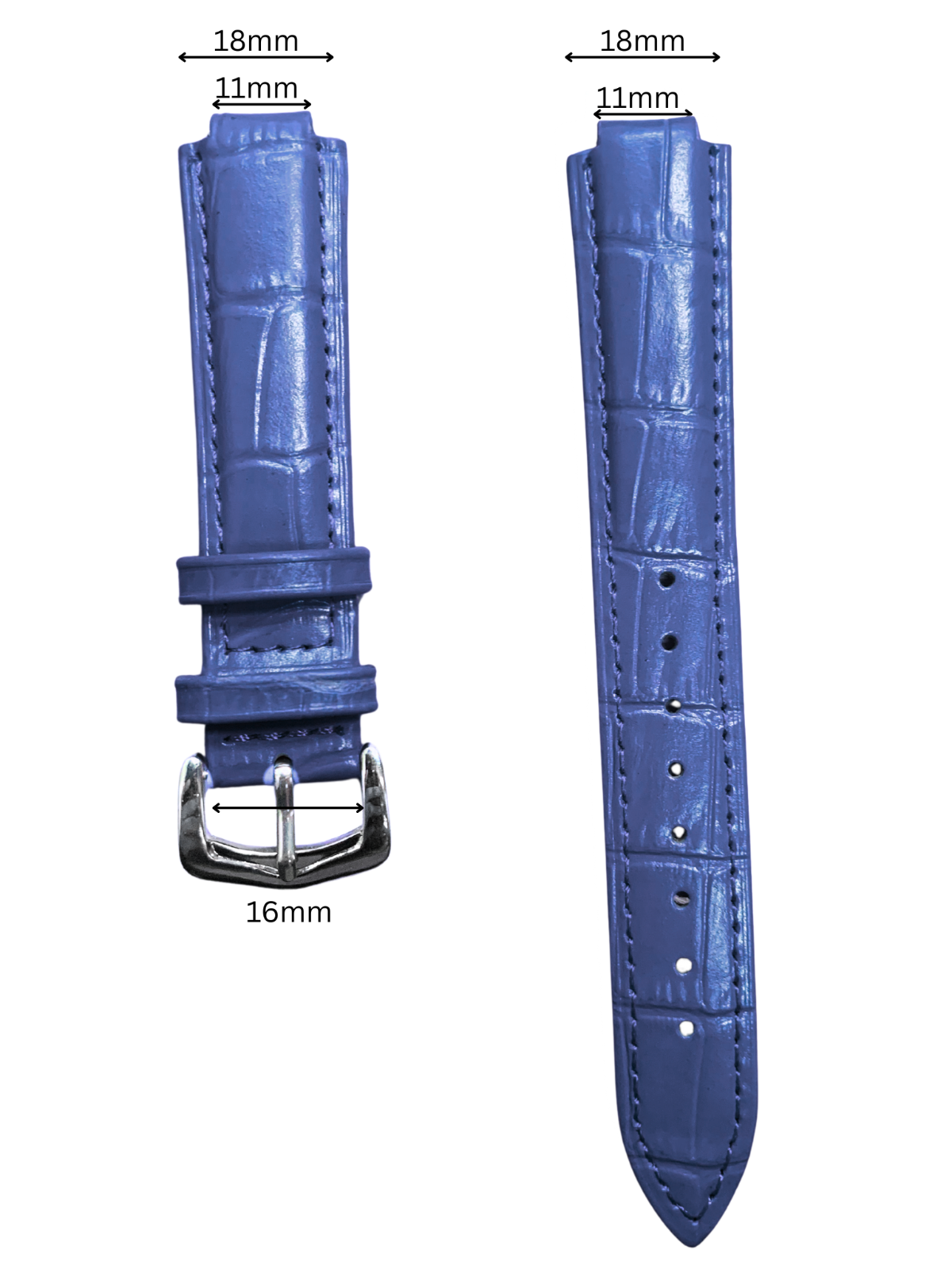 18mm Blue Genuine leather Band Strap Crocodile-Style w/ Buckle