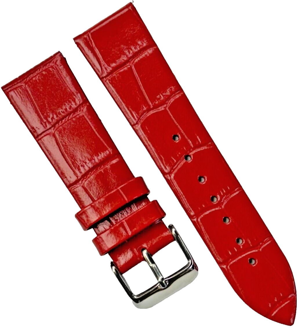New Watch Band Red Genuine Leather Alligator Grain (Flat, Short) 16 MM