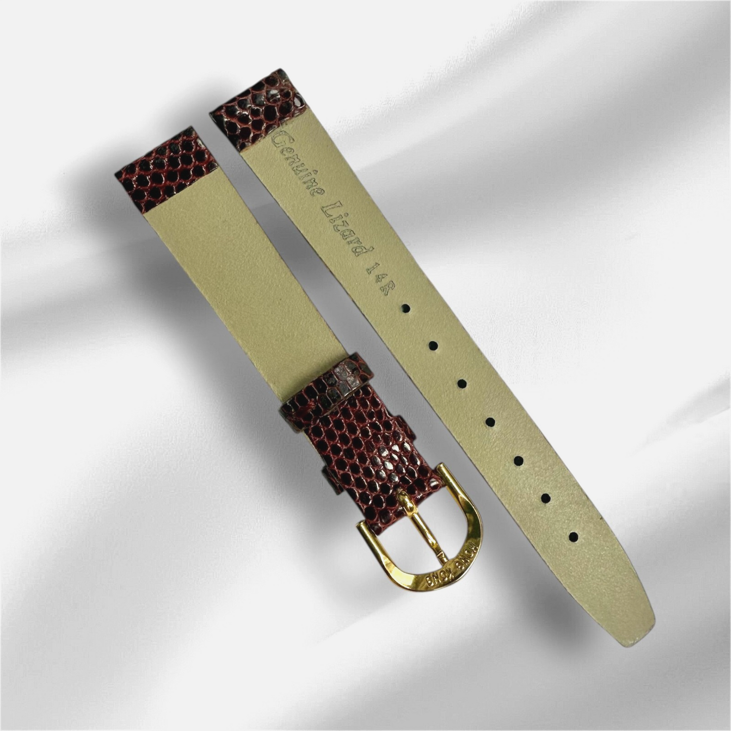 14x12mm Flat Watch Strap 100% Genuine Lizard With Gold Buckle