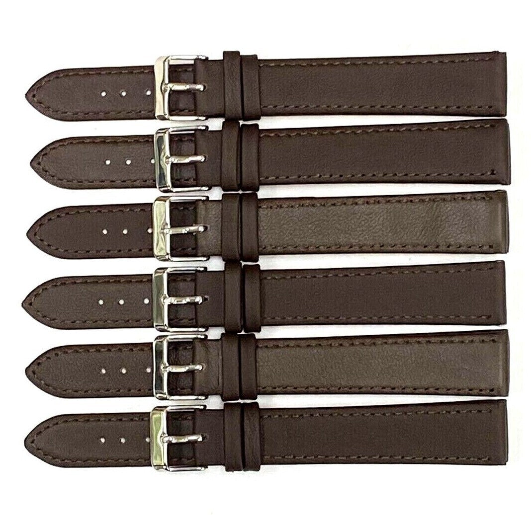 LOT OF 6 Watch Band Flat Leather Plain Brown 10,12,14,16,18,20,22,24mm XXL