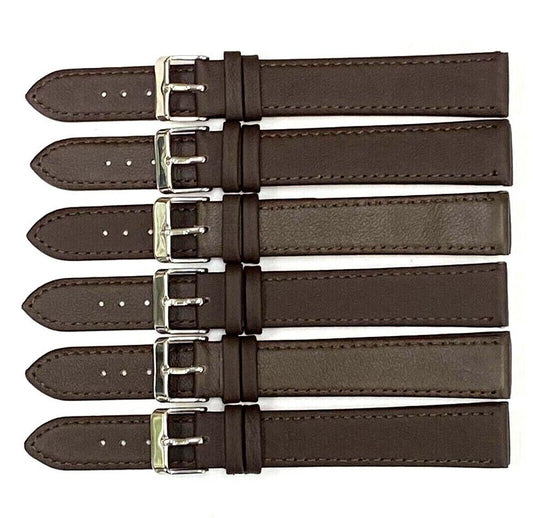 LOT OF 6 Watch Band Flat Leather Plain Brown 10,12,14,16,18,20,22,24mm XXL