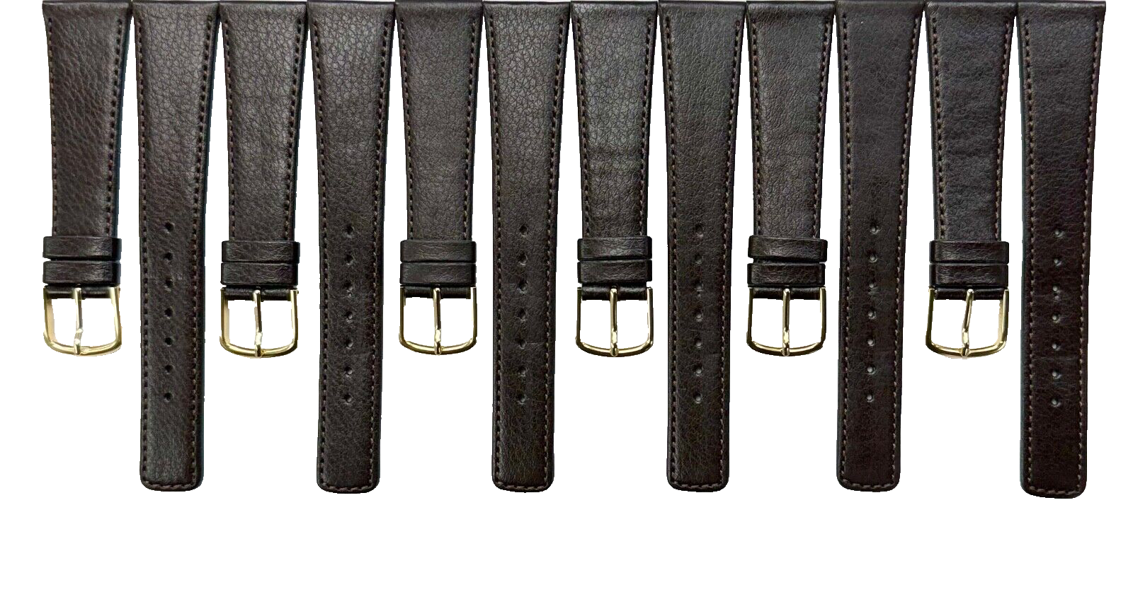 Lot of 6 Watch Bands D.Brown Genuine Leather Grain Flat Stitched 20mm