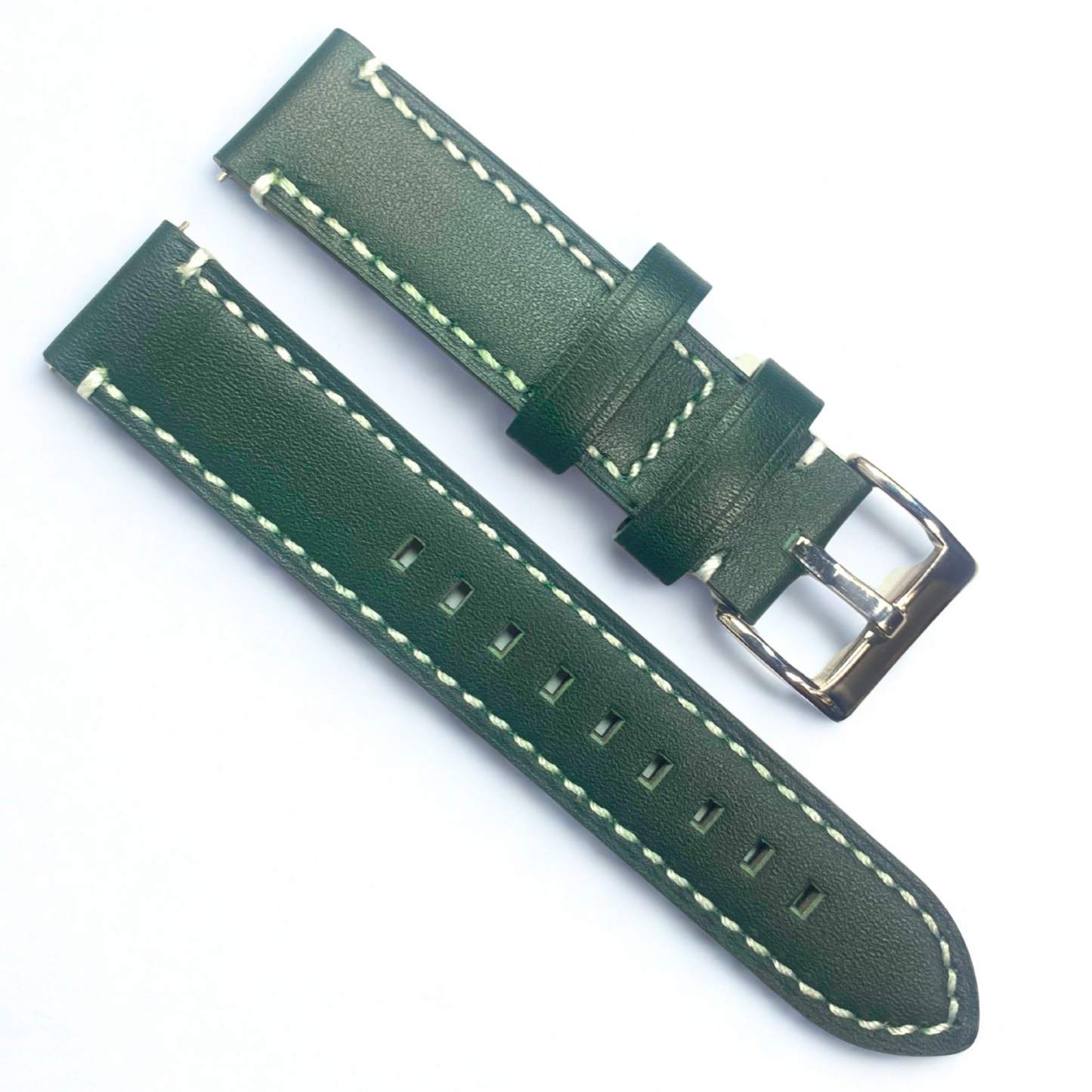 Top-Quality Genuine Leather Watch Band – Multiple Color w/ White Stitches