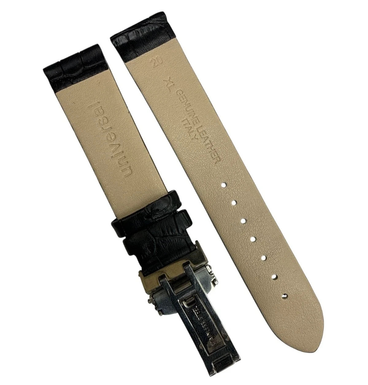 16MM 18MM 20MM 22MM 24MM BLACK WATCH BAND Alligator Grain Deployment Clasp