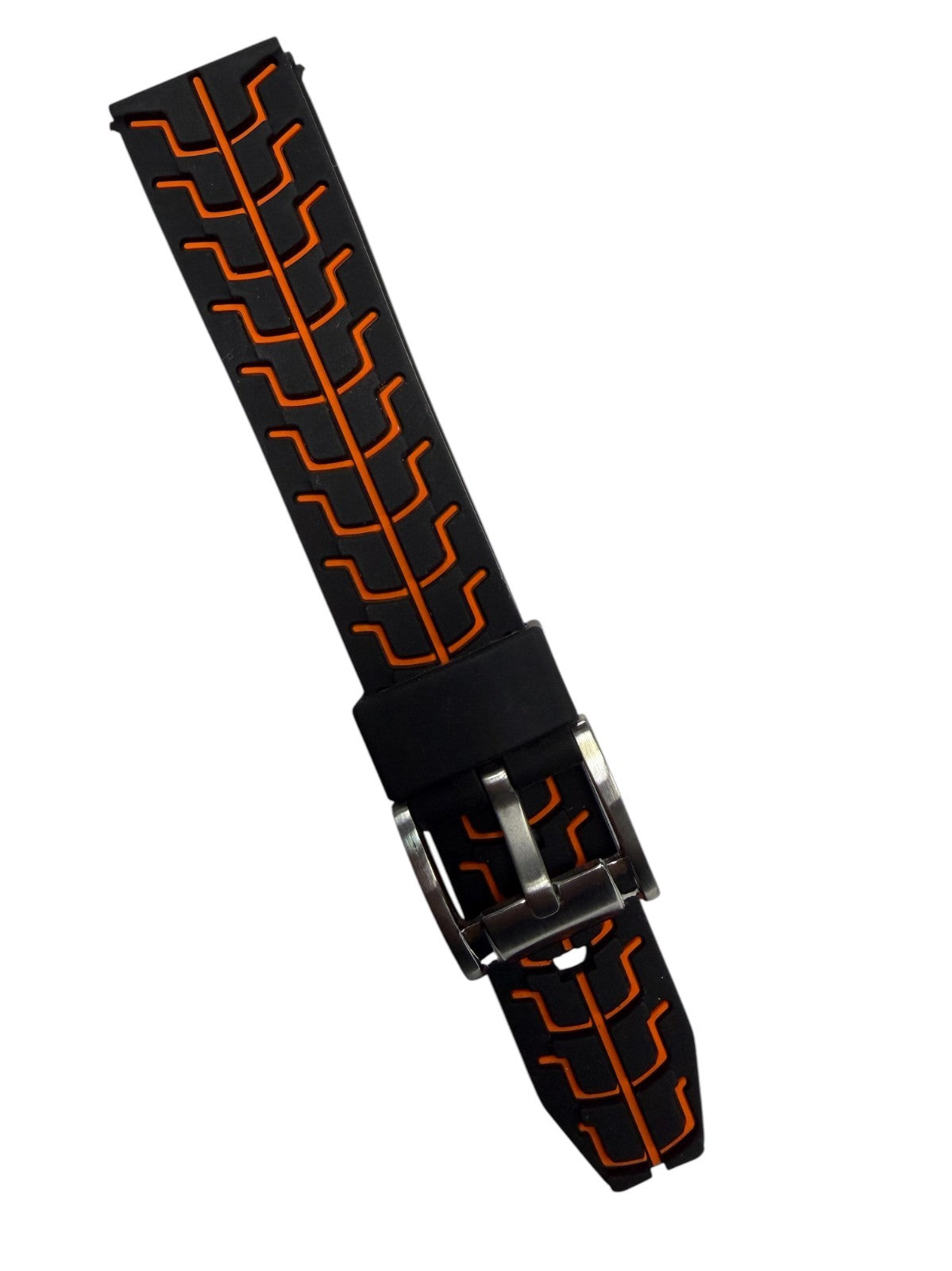 High-Quality Black & Orange Pattern Silicone Flat Stitched Watch Band 20/22/24MM
