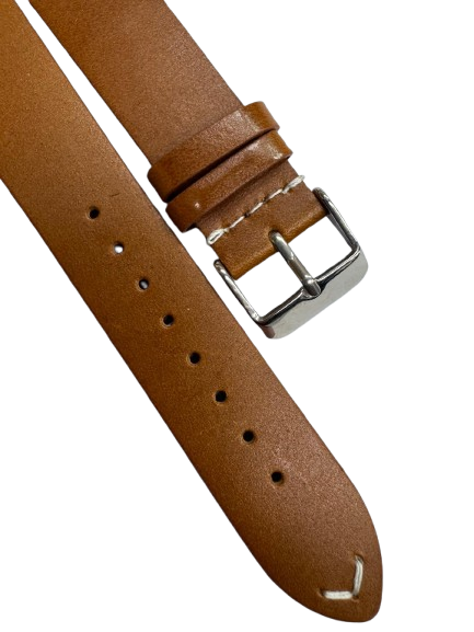 STITCHED GENUINE LEATHER UNIVERSAL WATCH BAND 20mm TAN BROWN COLOR