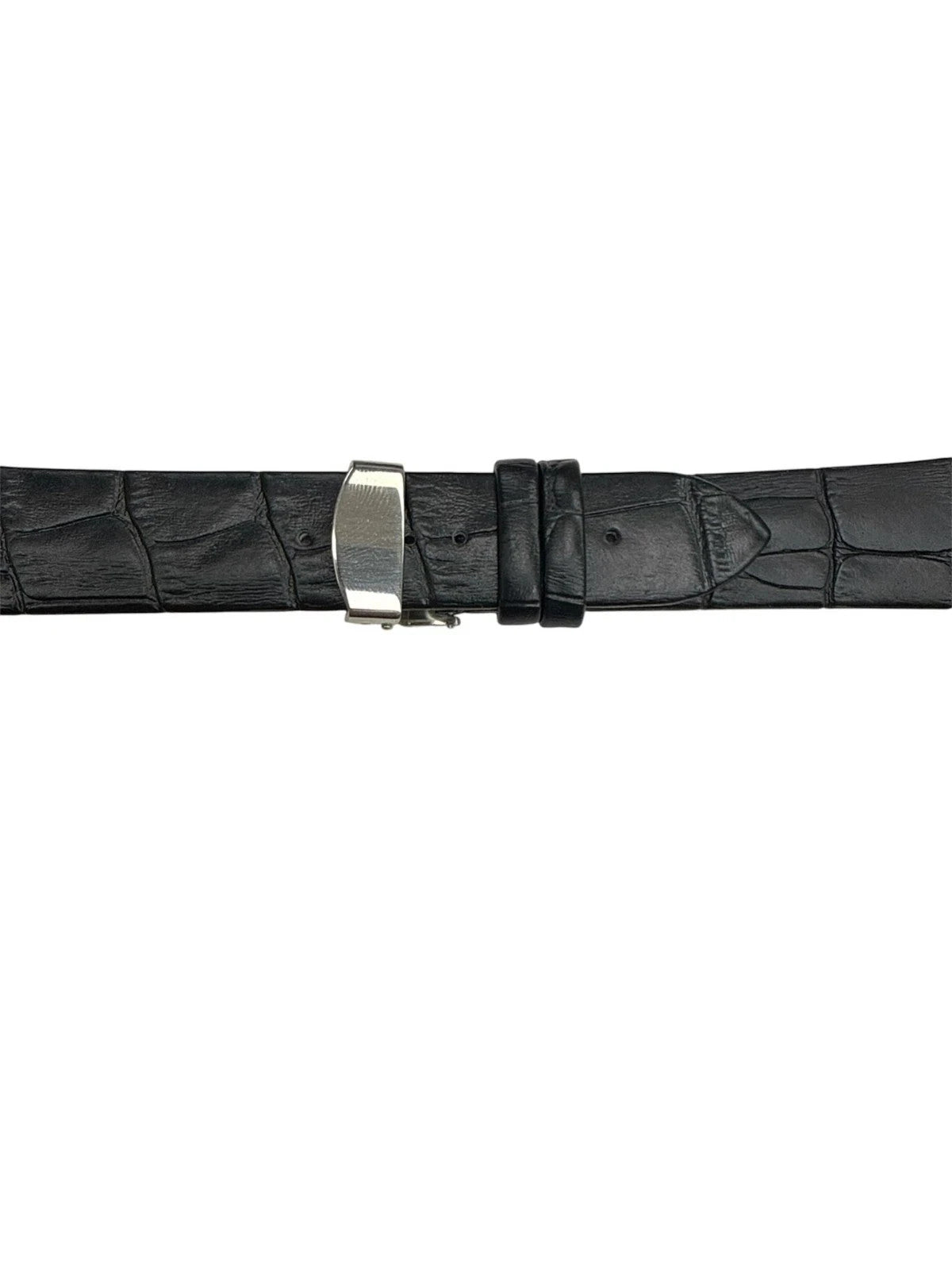 16MM 18MM 20MM 22MM 24MM BLACK WATCH BAND Alligator Grain Deployment Clasp