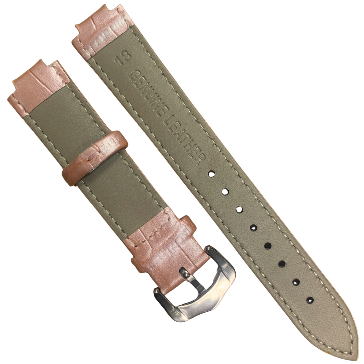 18mm Pink Genuine leather Band Strap Crocodile-Style w/ Buckle