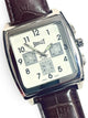 SHELLY Square Dial Watch Silver Tone Brown Genuine Leather Band