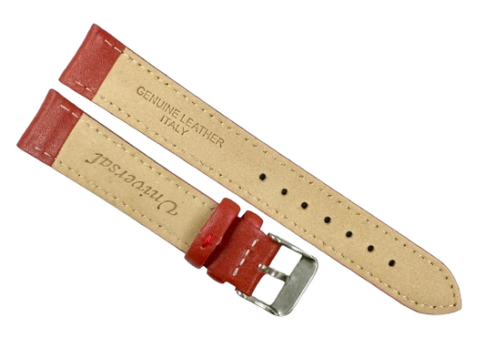 18 MM Plain Padded Red Genuine Leather Watch Band w/ White stitches (A1 Quality)
