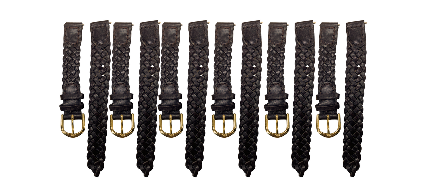 13MM, LOT OF 6 WATCH BANDS BRAIDED BROWN GENUINE LEATHER