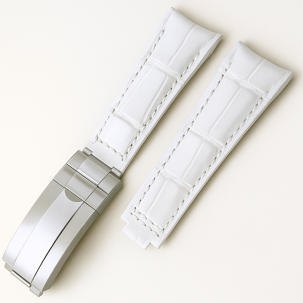 High-Quality White Leather Watch Band – 20mm for Rolex Watches | Steel Clasp