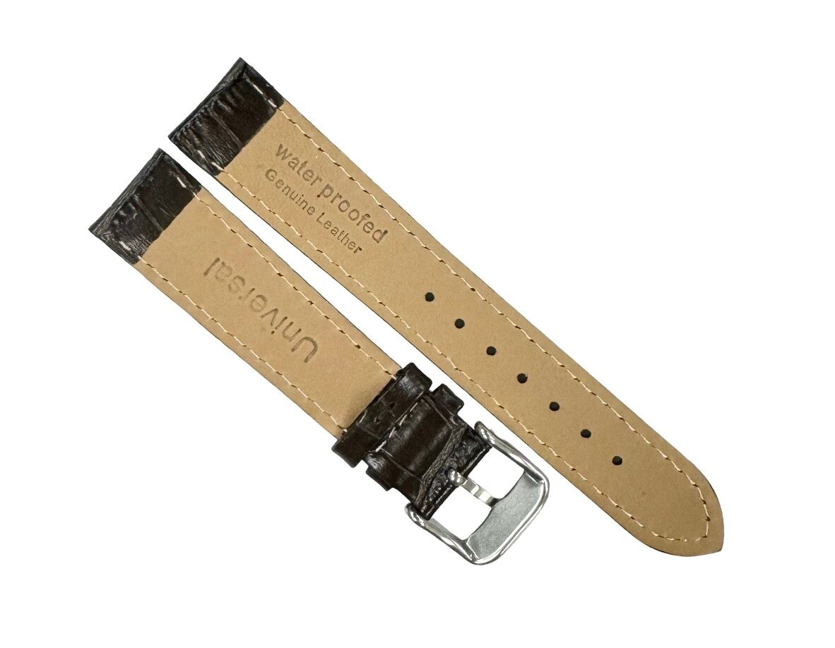 Watch Band Genuine Leather Alligator Grain D.brown Padded,Stitched 14mm