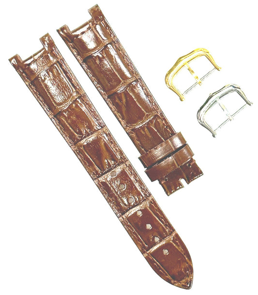 Watch Band For Cartier PASHA Alligator Grain Size 16x14mm Brown Color