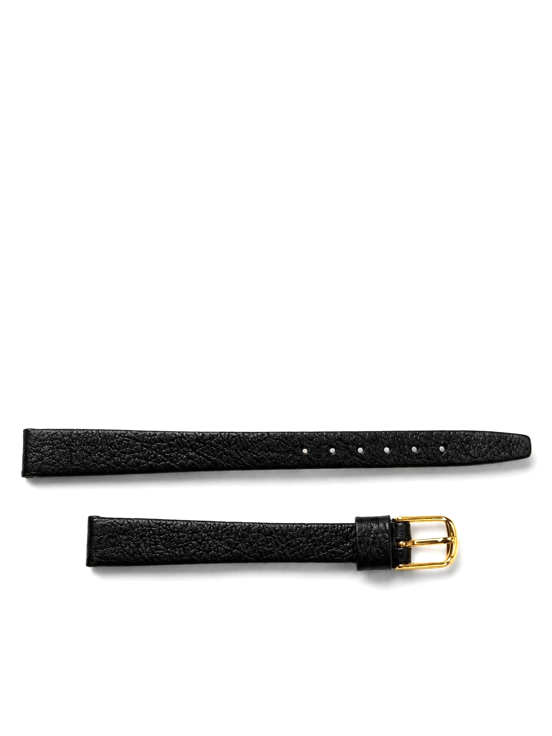 10mm - Black Genuine Leather Watch Band - ( Gold Buckle )