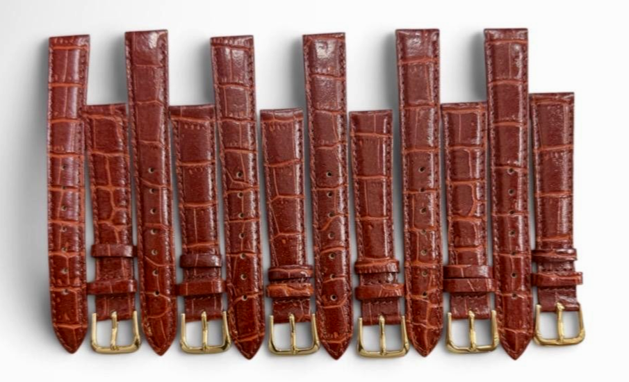 (set of 6) Watch Band D.RED color Genuine Leather Crocodile Grain Padded- 14mm