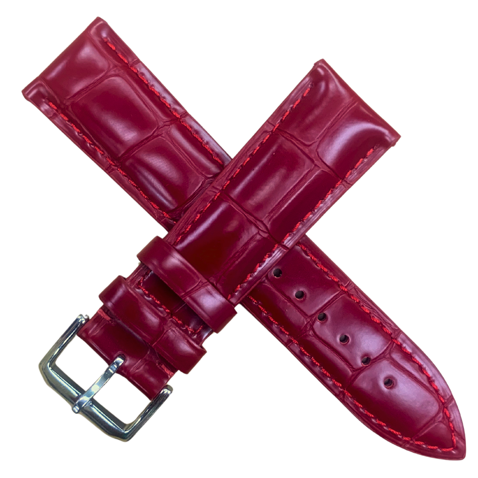 Genuine Leather Watch Band | Red Alligator Grain with Steel Buckle - 22mm width