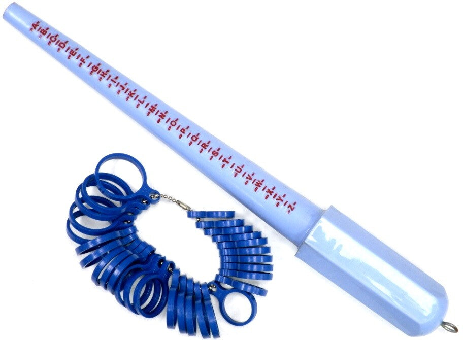 Finger Ring Sizer Gauge Measures Blue Size 1-15 Wedding Band Plastic with Stick