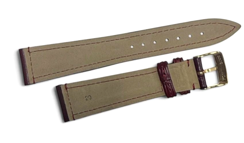 20mm BURGUNDY Genuine Leather Padded Stitched Watch Band