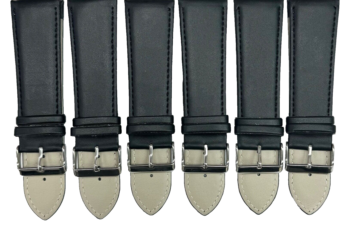 Lot of 6 Watch Bands Genuine Leather Black Grain 28mm Flat Stitches (A1 Quality)