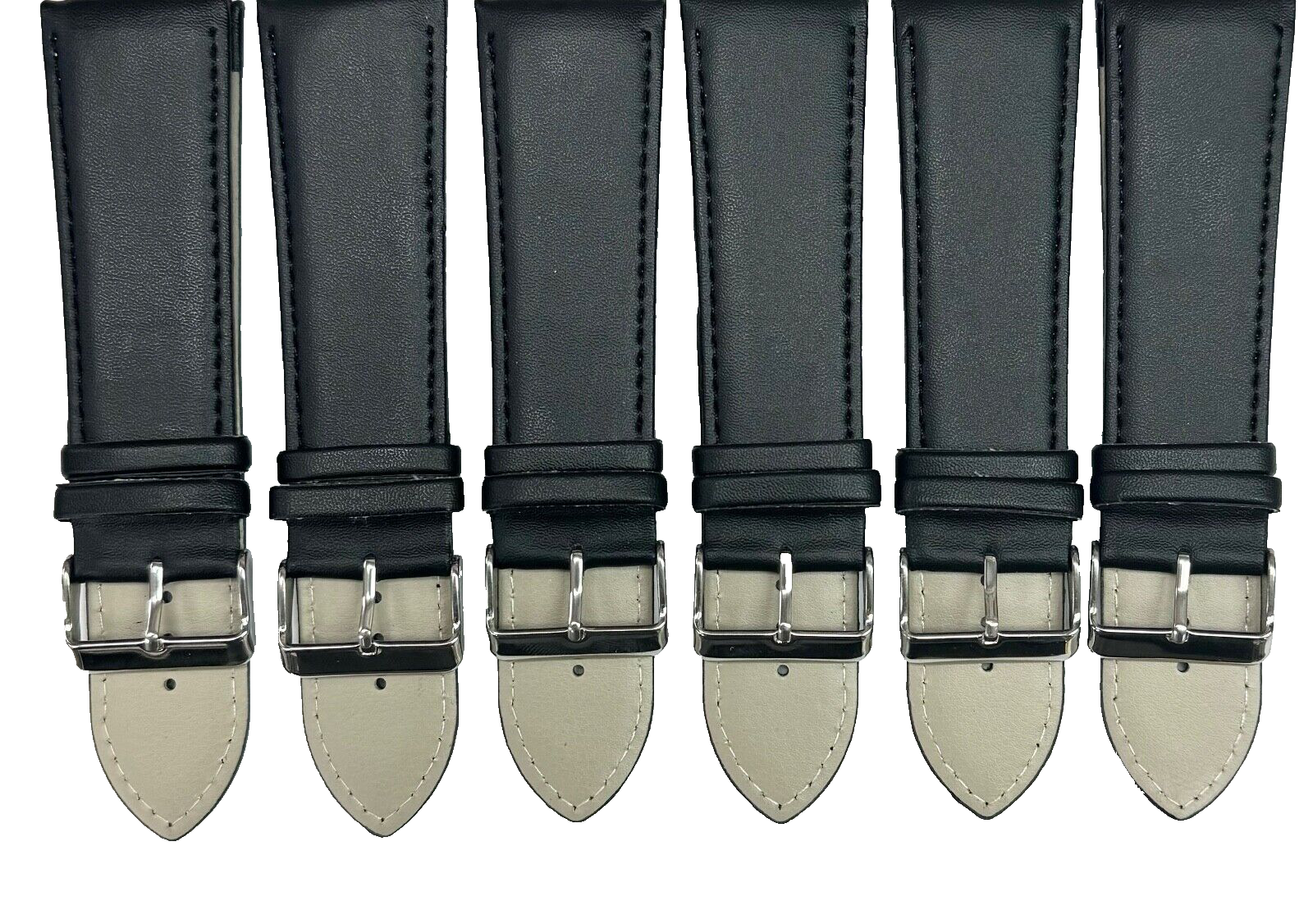 Lot of 6 Watch Bands Genuine Leather Black Grain 28mm Flat Stitches (A1 Quality)
