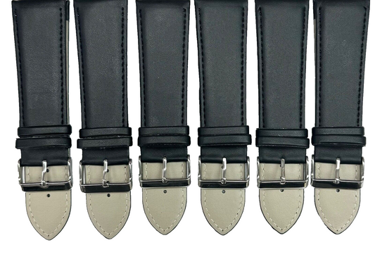 Lot of 6 Watch Bands Genuine Leather Black Grain 28mm Flat Stitches (A1 Quality)