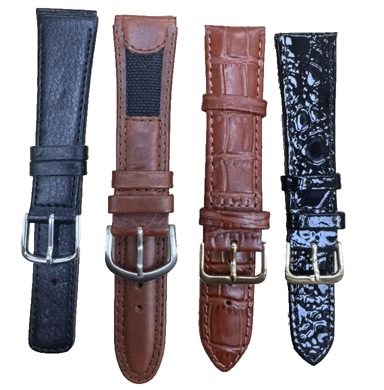 LOT OF 4 WATCH BANDS 20MM GENUINE LEATHER ALLIGATOR MIX STYLE AND COLORS