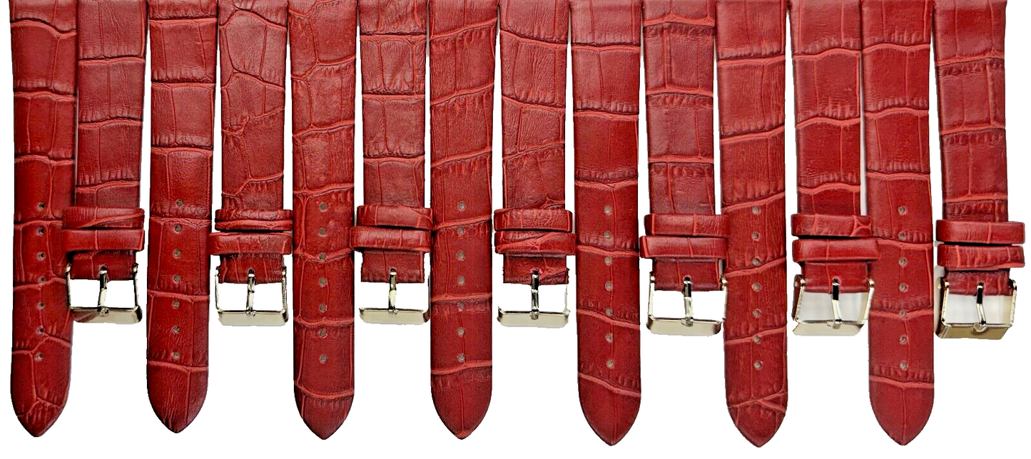 Lot of 6 Good Quality Watch Bands 20MM Genuine Leather Red Alligator Grain Flat